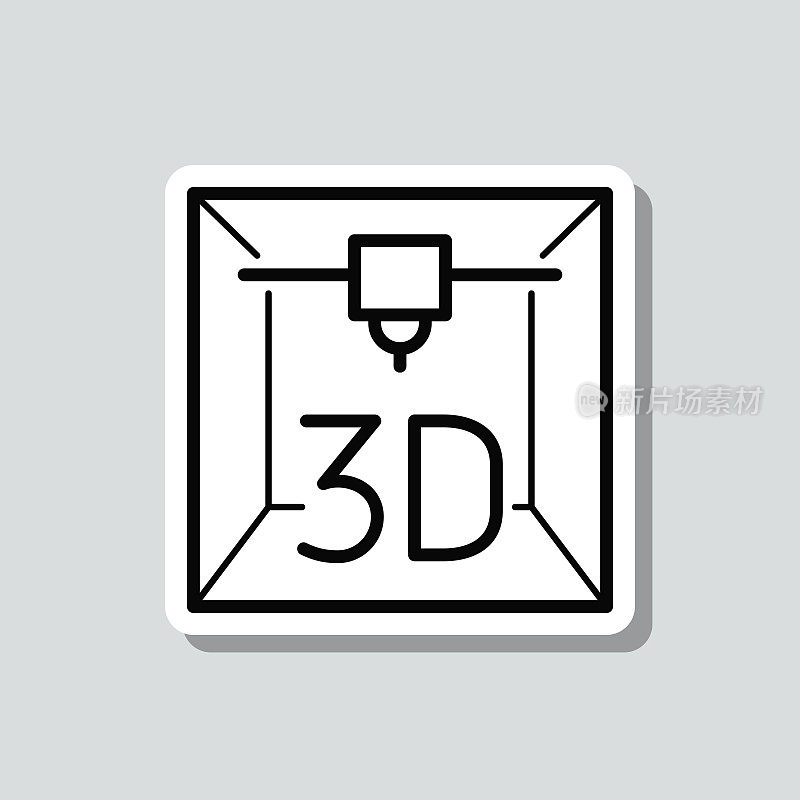 3 d打印机。图标贴纸在灰色背景